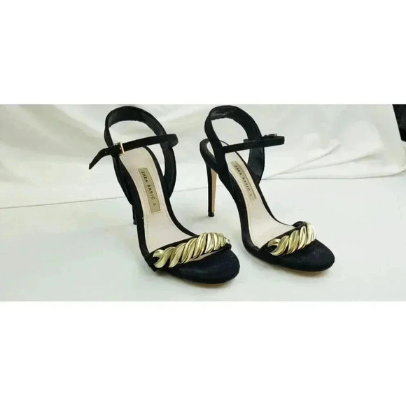 Zara Basic Collection Size 37 (US 6.5-7) Womens Black Suede Ankle Strap Open Toe - Picture 7 of 12
